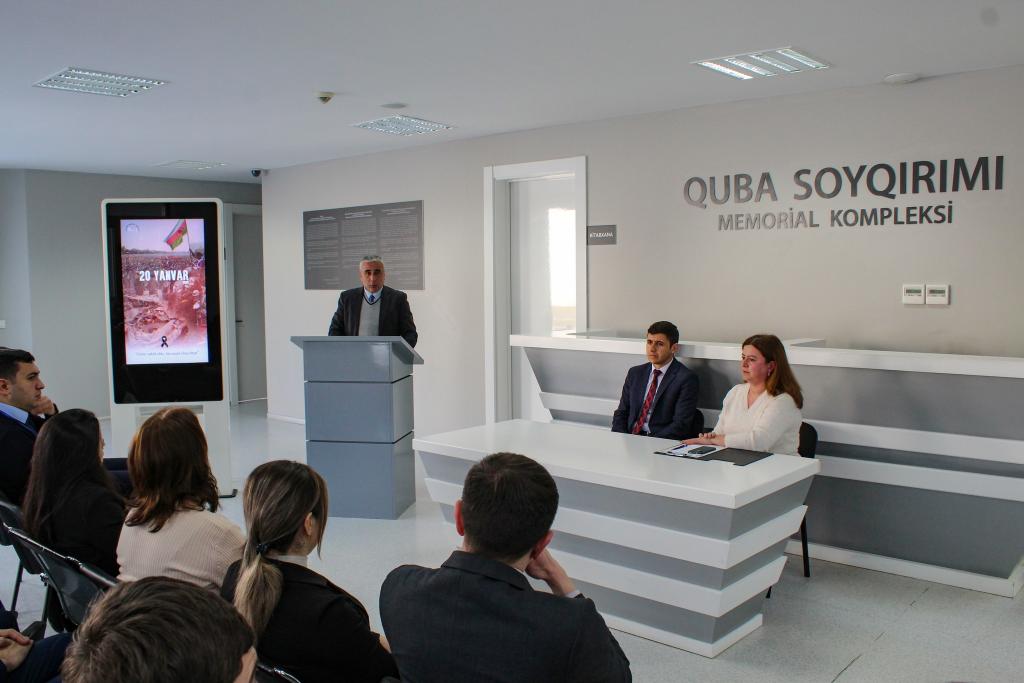 20 Yanvar - Ümumxalq Hüzn Günü ilə əlaqədar Quba şəhərində “Soyqırımı Memorial Kompleksi” və Quba Rayon İcra Hakimiyyətinin birgə təşkilatçılığı ilə “20 yanvar həqiqətlərinin dünya ictimaiyyətinə çatdırılmasında Ümummilli Lider Heydər Əliyevin rolu” mövzusunda tədbir keçirilmişdir.