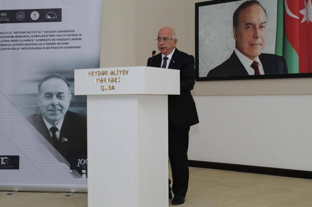 Quba şəhər Heydər Əliyev Mərkəzində 2023-cü il “Heydər Əliyev ili” və Quba şəhərində “Soyqırımı Memorial Kompleksi”nin fəaliyyətinin 10 illiyi ilə əlaqədar Azərbaycan Respublikası Mədəniyyət Nazirliyi yanında Mədəni İrsin Qorunması, İnkişafı və Bərpası üzrə Dövlət Xidməti,  Azərbaycan Milli Elmlər Akademiyası, Quba Rayon İcra Hakimiyyəti və Soyqırımı Memorial Kompleksinin birgə təşkilatçılığı ilə “Azərbaycan həqiqətlərinin dünyaya çatdırılmasında Ulu öndər Heydər Əliyevin rolu” mövzusunda elmi-praktik konfrans keçirilmişdir.