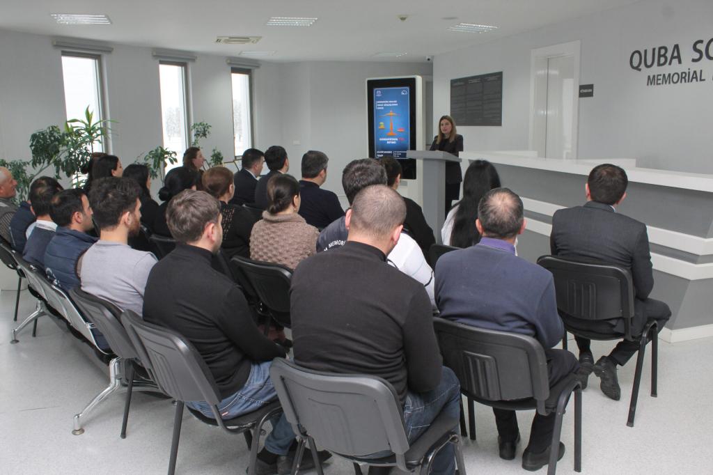 An educational event addressing the subject "Cases of corruption against human rights" took place at the "Genocide Memorial Complex" in the city of Guba. The participants included Bahruz Efendiyev, the head of the Northern Regional Center of the Ombudsman, Dr. Rakhshanda Bayramova, the director of the "Genocide Memorial Complex" in Guba, and approximately 30 employees from the complex.