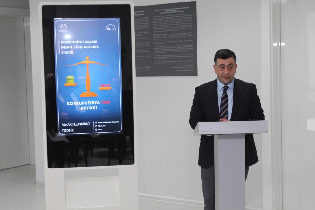 An educational event addressing the subject "Cases of corruption against human rights" took place at the "Genocide Memorial Complex" in the city of Guba. The participants included Bahruz Efendiyev, the head of the Northern Regional Center of the Ombudsman, Dr. Rakhshanda Bayramova, the director of the "Genocide Memorial Complex" in Guba, and approximately 30 employees from the complex.