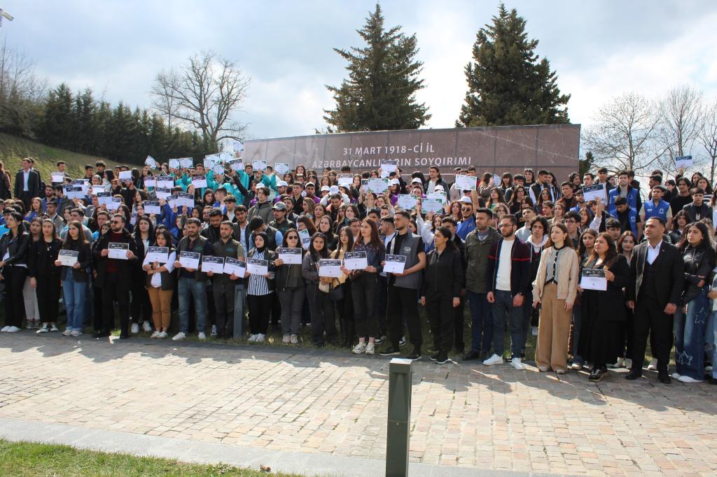 On the occasion of the Day of Genocide of Azerbaijanis on March 31st, activists from various Youth and Sports Departments across the republic, coordinated by the Guba-Khachmaz Regional Youth and Sports Department, visited the "Genocide Memorial Complex" in Guba.