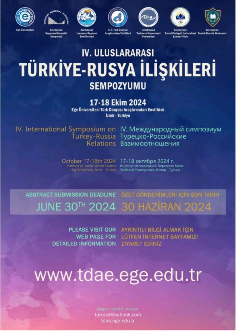 Dear followers, you can get detailed information about participating in the "IV International Turkey-Russia Relations" symposium, which will be held on October 17-18, at www.tdae.ege.edu.tr.