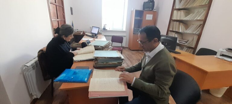 In the next phase of collaboration between the “Genocide Memorial Complex” and the Quba branch of the State Archive of the Republic of Azerbaijan, staff members from the Scientific Research, Exhibition, and Fund Department of the Complex—Ulkar Zeynalova, Islam Aslanov, and Emin Ulubayov—initiated research at the Quba Archive Office on the topic “The Quba Region During the Repression Years” (1930s–1940s).