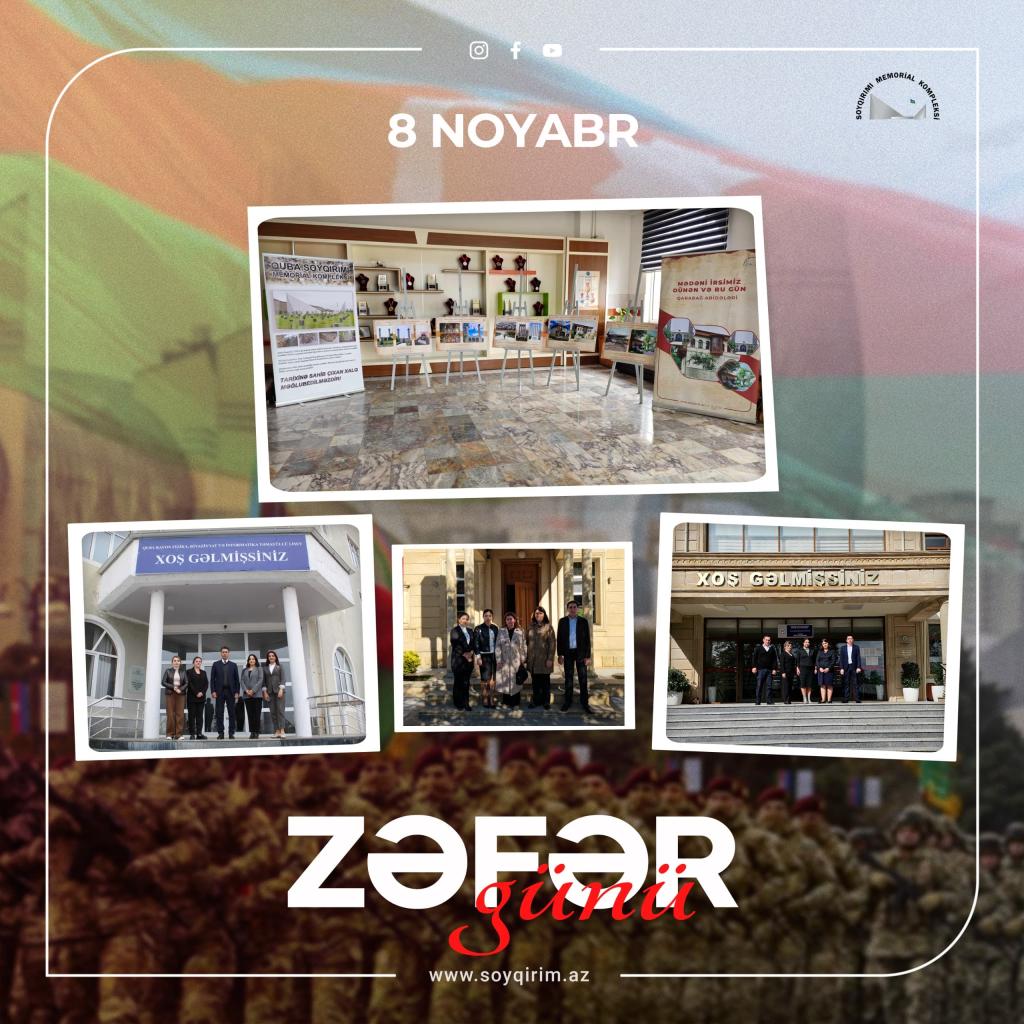 Ahead of Victory Day on November 8, a series of photo exhibitions were held in several general education schools in Guba, organized by the “Genocide Memorial Complex” with the support of the Guba-Khachmaz Regional Education Department. These exhibitions showcased the past and present states of monuments located in the liberated territories of the Karabakh region.
