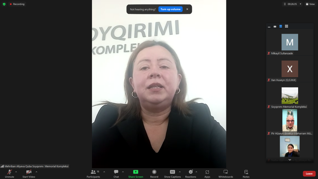 بمبادرة من مجمع تذكاري الإبادة الجماعية، تم تنظيم سلسلة من الندوات عبر الإنترنت تحت عنوان لن ننسَ الحقائق التاريخية، وذلك في الفترة من 7 إلى 12 مارس 2025 في مدينة قوبا. يهدف هذا المشروع إلى دراسة أحداث الإبادة الجماعية التي ارتُكبت ضد الأذربيجانيين عام 1918 استنادًا إلى شهادات الشهود، و إيصال الحقائق التاريخية إلى الجمهور.