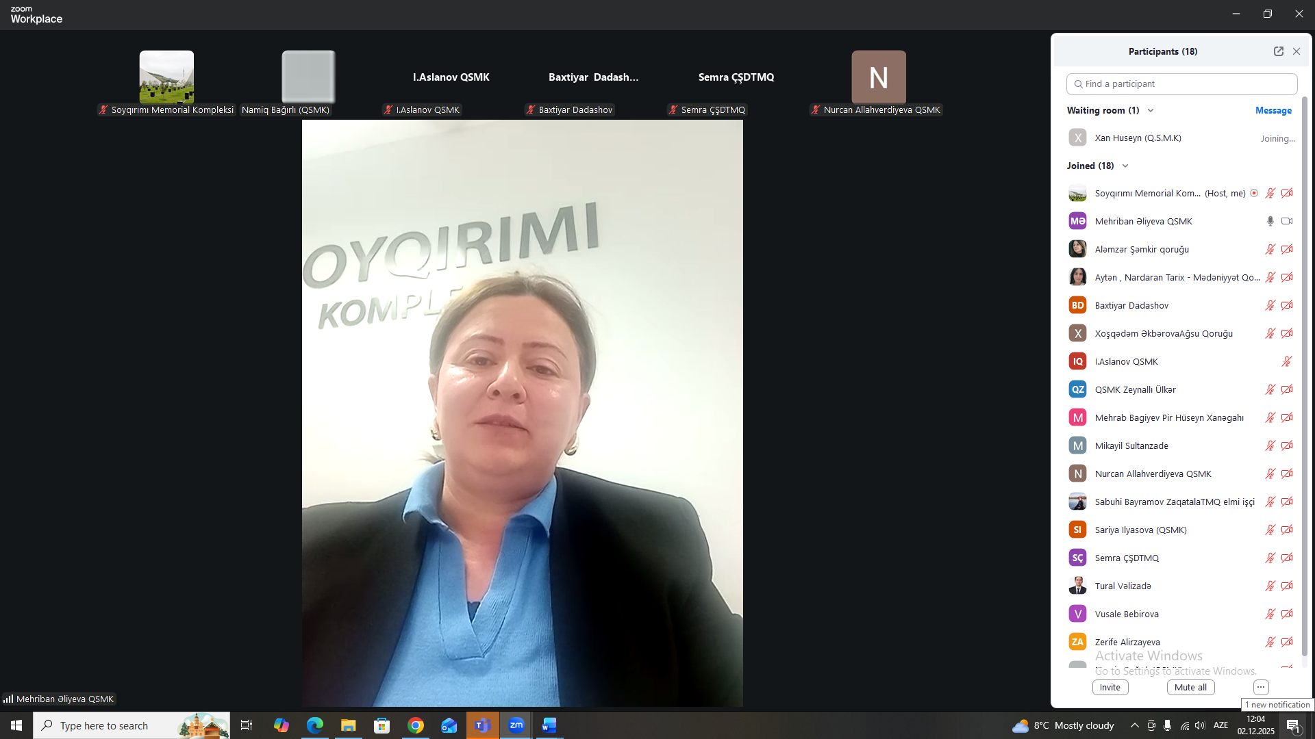 Quba şəhərində “Soyqırımı Memorial Kompleksi”nin və Nardaran Tarix-mədəniyyət Qoruğunun təşkilatçılığı ilə 2025-ci il Konstitusiya və Suverenlik ili çərçivəsində “20 sentyabr zəfəri bu torpaqlarda əbədi varlığımızın təsdiqidir” adlı vebinar keçirilib.