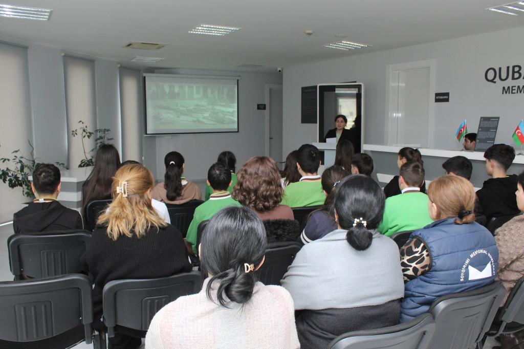 An event was held at the Genocide Memorial Complex in the city of Guba, which operates under the State Service for the Protection, Development, and Restoration of Cultural Heritage under the Ministry of Culture of the Republic of Azerbaijan, on the occasion of the 108th anniversary of the genocides committed against Azerbaijanis. The event was attended by staff members of the scientific department of the Memorial Complex, as well as teachers and students of the Guba District Physics, Mathematics, and Informatics Lyceum.